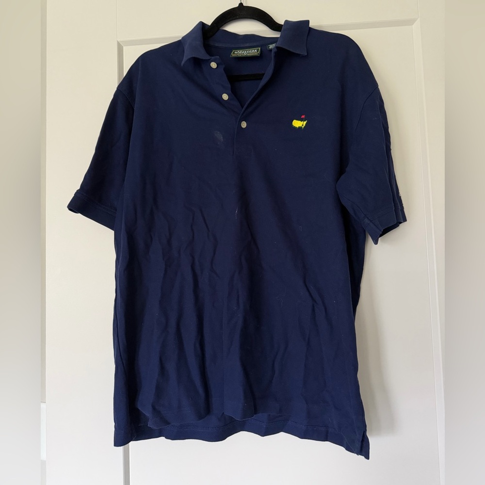 Masters Collection Navy Polo Shirt with Yellow Embroidery 100% Cotton